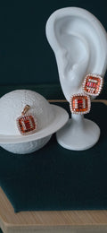 “Amber Glow” Jewelry Set – Earrings & Pendant, 14K Gold Plated