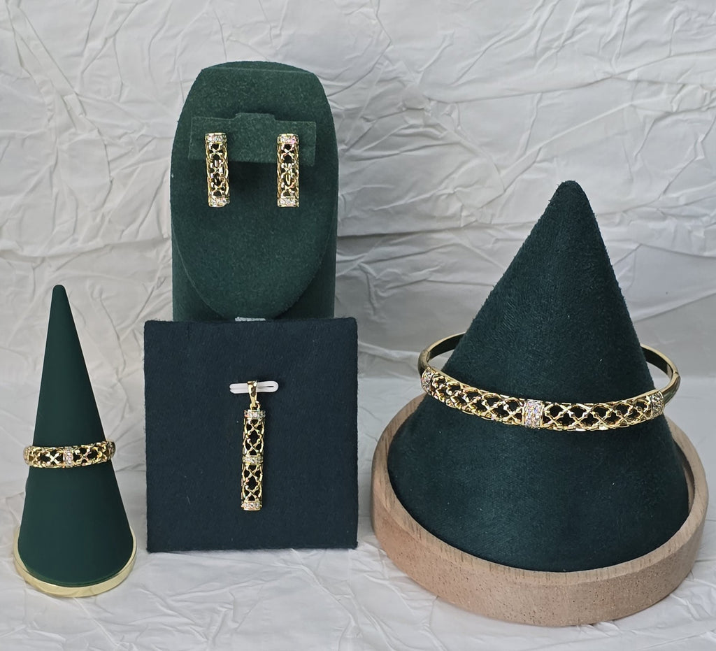 Royal Lattice 14K Gold‑Plated Jewelry Set