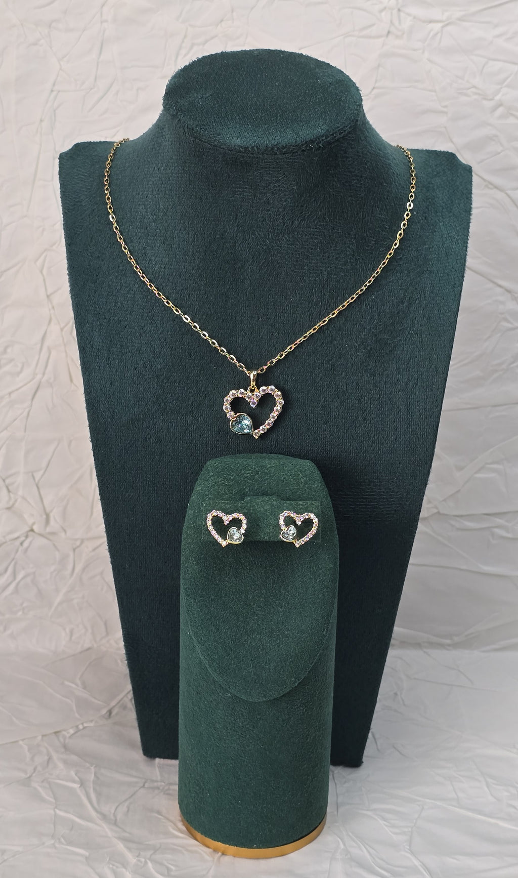 Aurora Crystal Heart 14K Gold‑Plated Jewelry Set