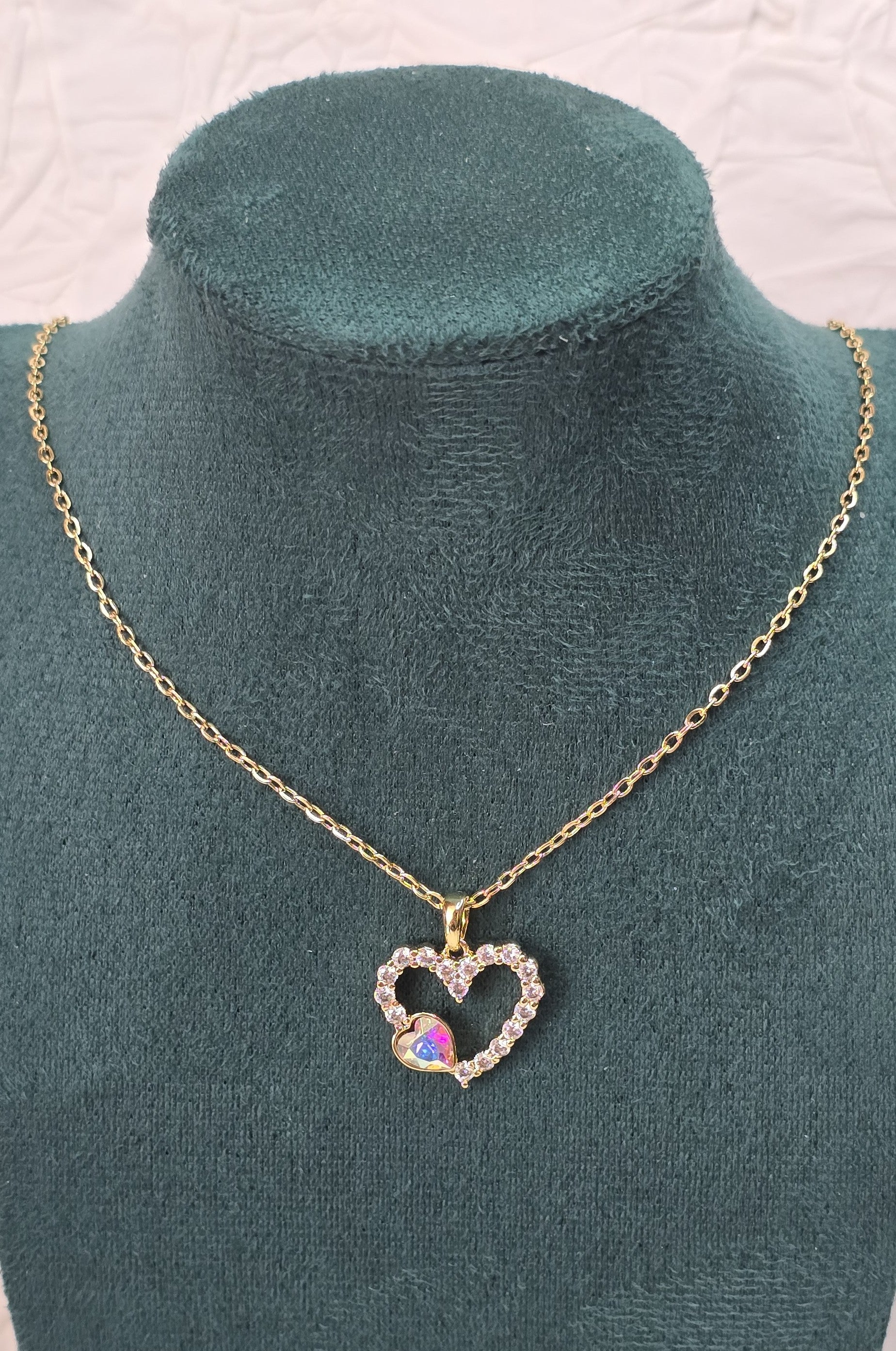 Aurora Crystal Heart 14K Gold‑Plated Jewelry Set