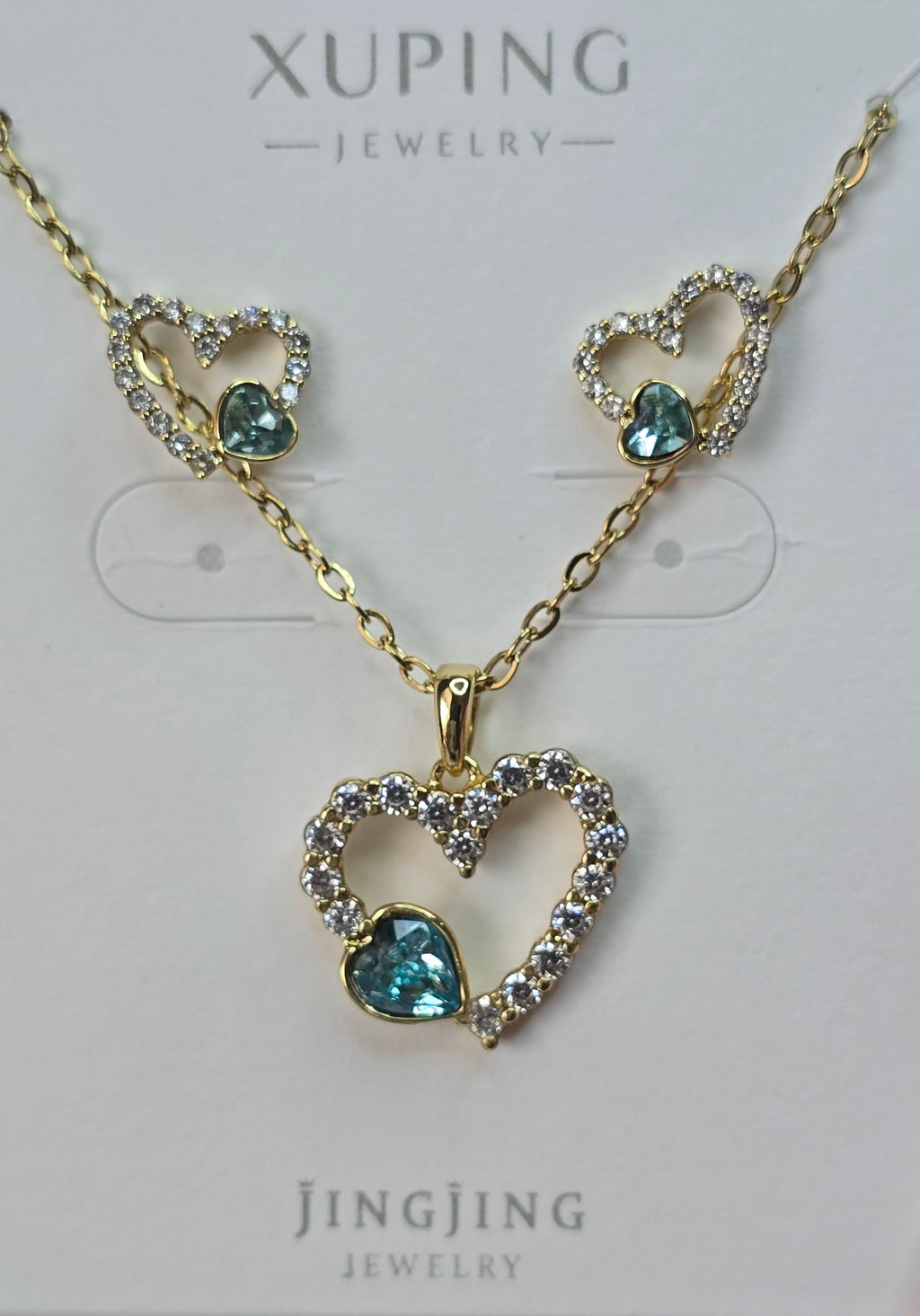 Aurora Crystal Heart 14K Gold‑Plated Jewelry Set