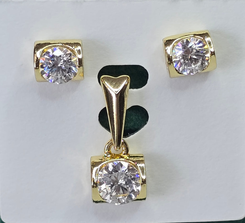 Classic Solitaire Barrel 14K Gold‑Plated Jewelry Set