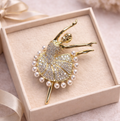 “Golden Ballerina Pearl” Brooch – 14K Gold Plated