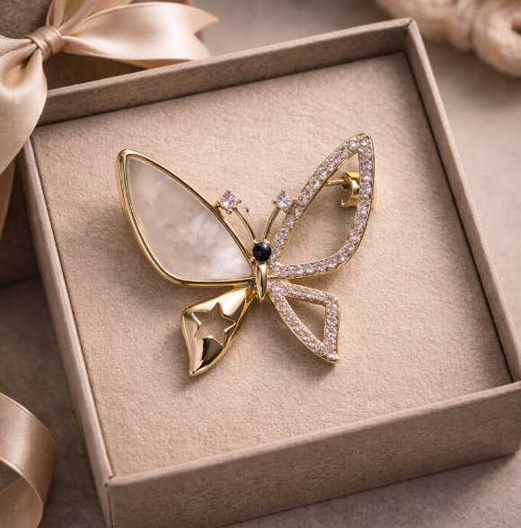 “Celestial Butterfly” Brooch – 14K Gold Plated