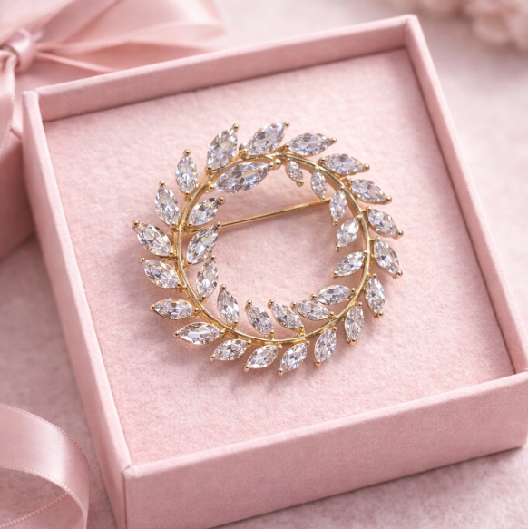 “Golden Laurel” Brooch – 14K Gold Plated