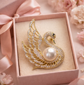 Golden Swan Pearl Brooch – 14K Gold Plated
