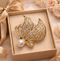 “Golden Butterfly Pearl” Brooch – 14K Gold Plated